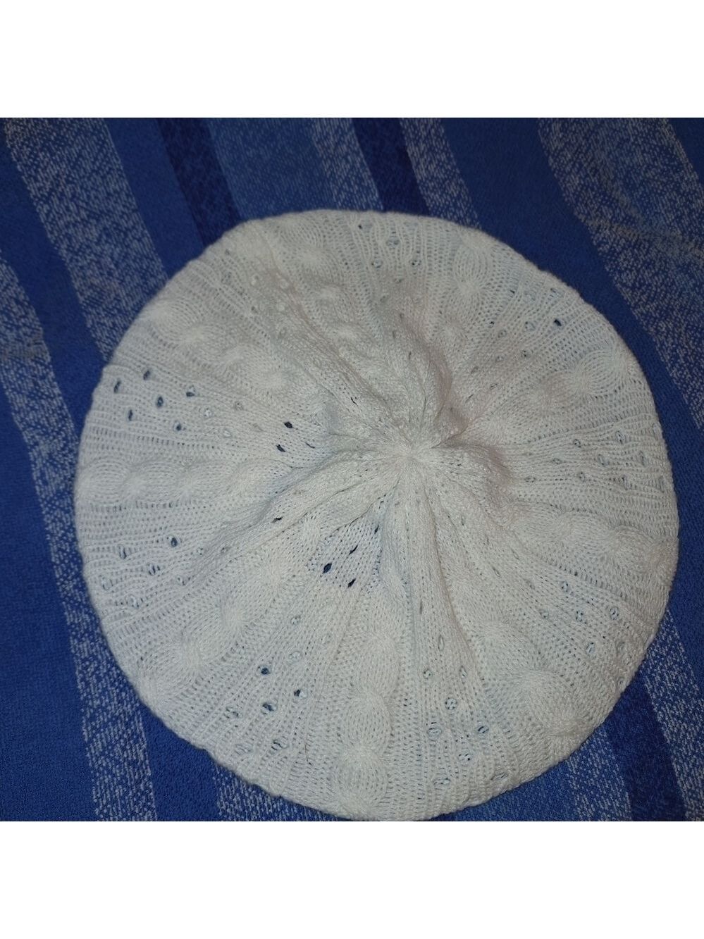 White Knit Beret Hat Small